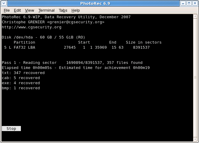 PhotoRec_running.png